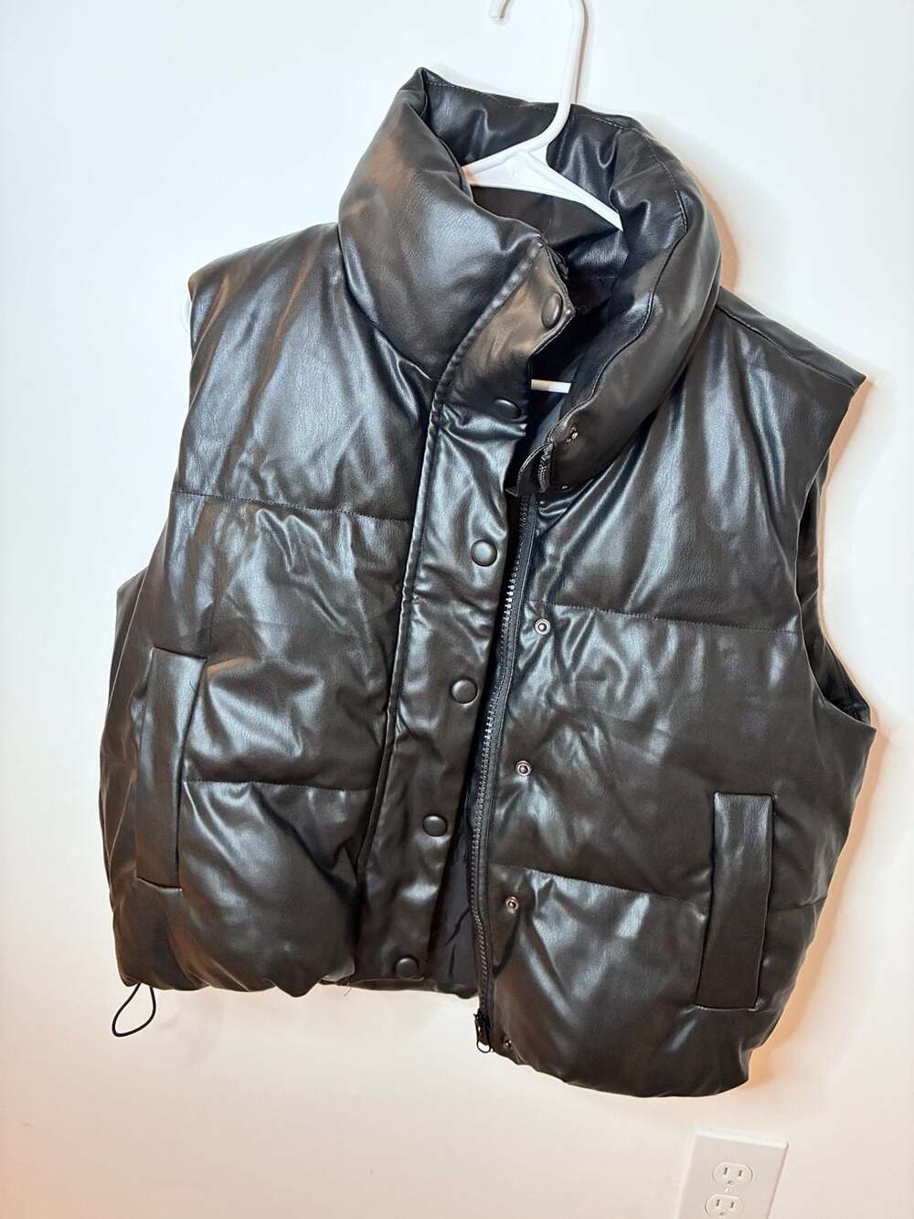 Faux Leather Pleather Puffer Vest Size M Black Quilted Jacket